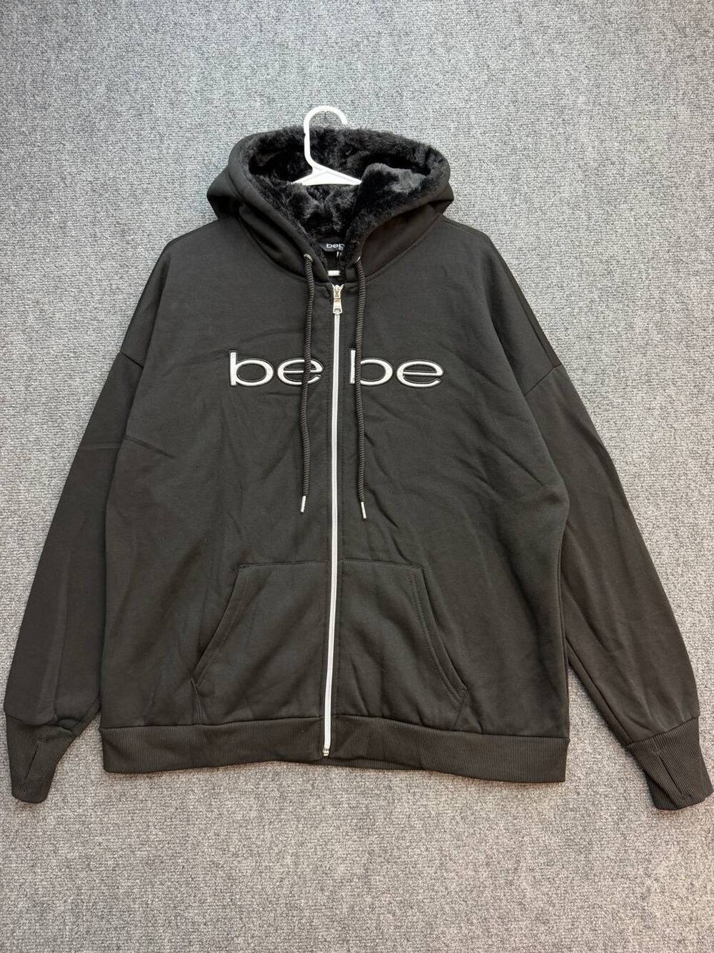 Bebe Sport Women's Faux Fur Lined Full Zip Hoodie Jacket Black Size 1X